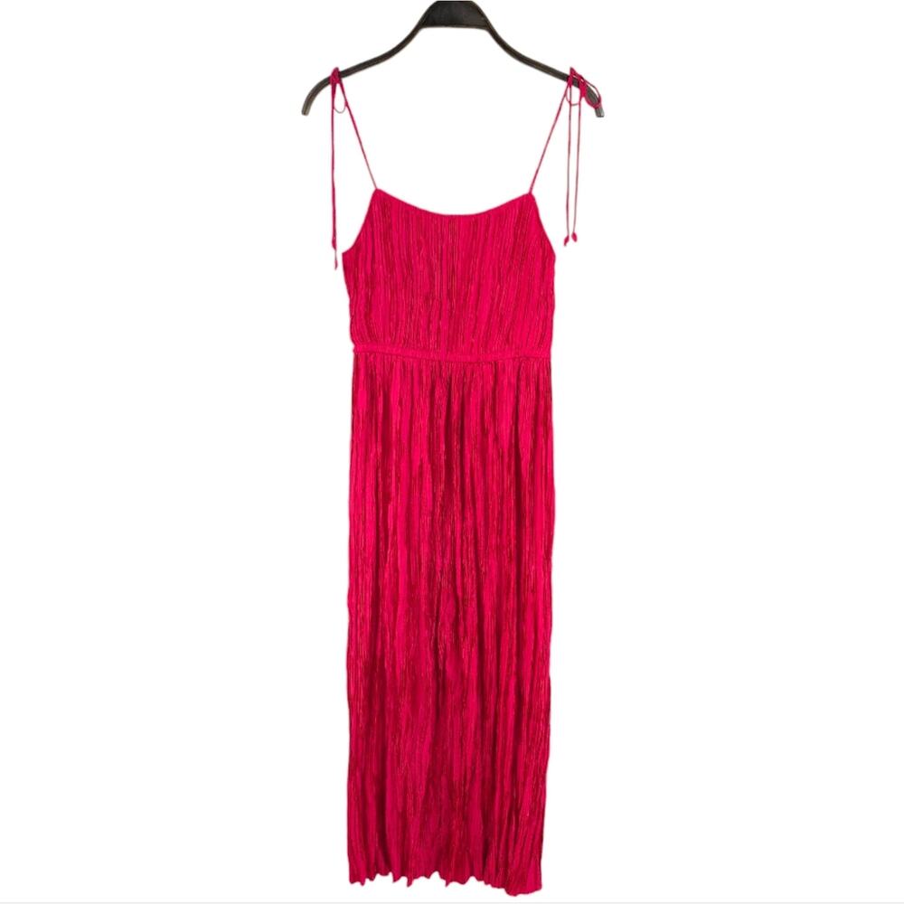 Ulla Johnson Midi Dress Orla Satin Pleated Sleeveless Hot Pink New No Tags - Picture 4 of 15
